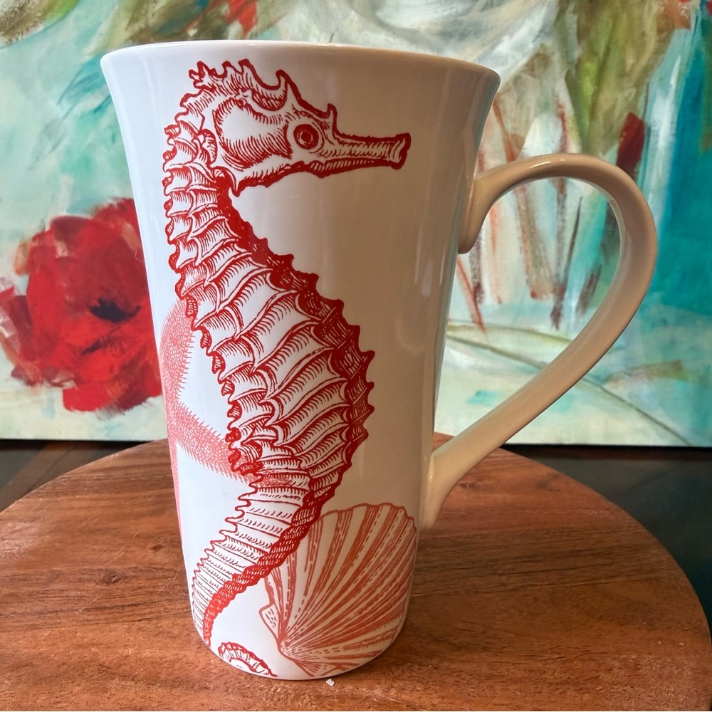222 5th Seahorse & Shells "Coastal Life" Lg Mug Coffee Cup Nautical Beach Latte